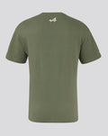 Back view of olive green Alpine T shirt with a small white logo at the upper center