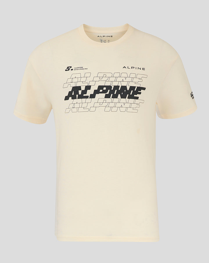 Cream oversized unisex Alpine T shirt with a bold ALPINE graphic across the chest and a Union Jack on the sleeve.