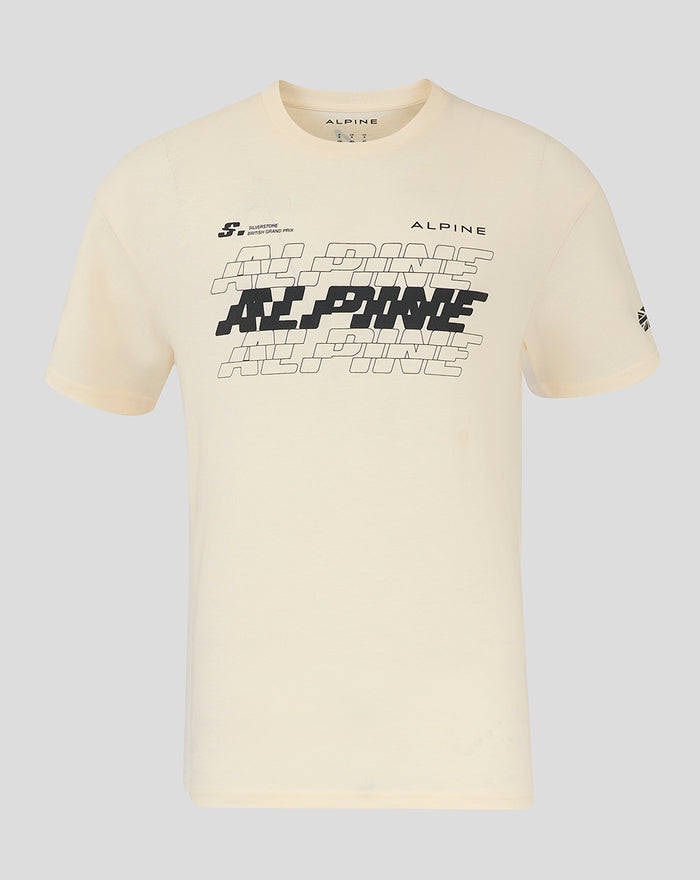 Cream oversized unisex Alpine T shirt with a bold ALPINE graphic across the chest and a Union Jack on the sleeve.