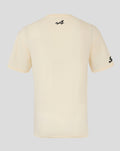 Back view of cream Alpine Silverstone oversized unisex T-shirt with a small black logo at the upper back.