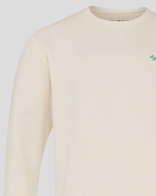 Cream oversized sweatshirt from BWT Alpine Miami with turquoise logo on the chest