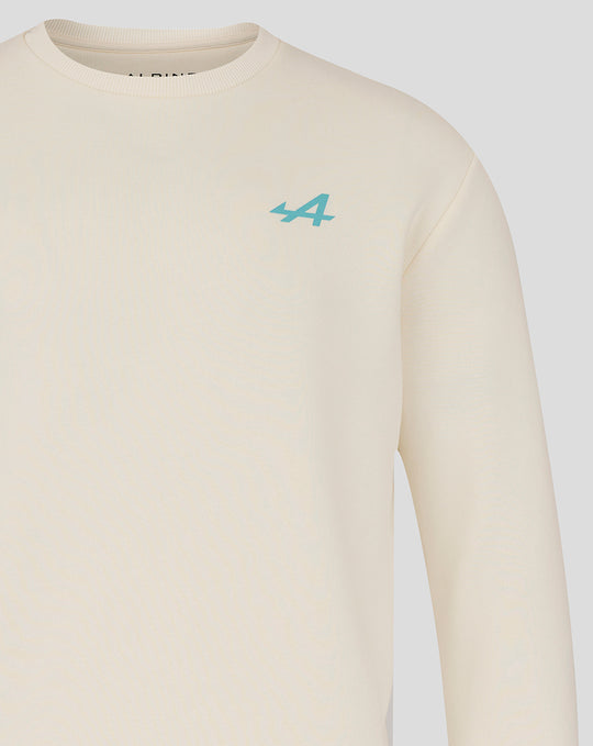 Cream oversized sweatshirt featuring turquoise chest logo from BWT Alpine Miami