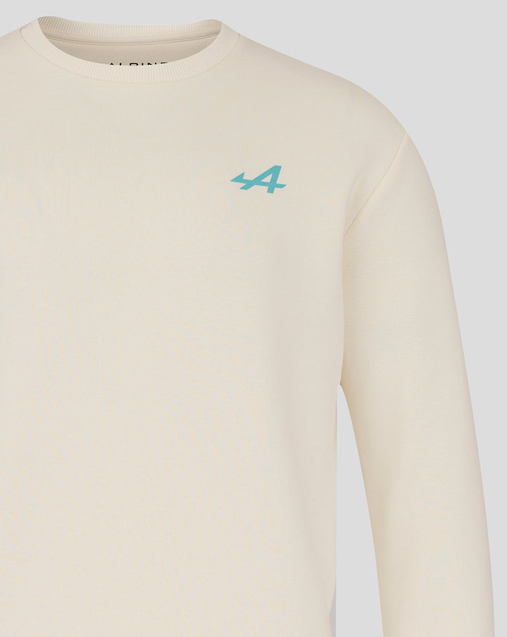 Cream oversized sweatshirt featuring turquoise chest logo from BWT Alpine Miami
