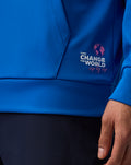 Blue BWT Alpine Formula One Team hoodie with the change the world logo on the front lower chest.