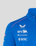 Official blue Formula One Team midlayer chest close up with sponsor logos and pink piping along the shoulder