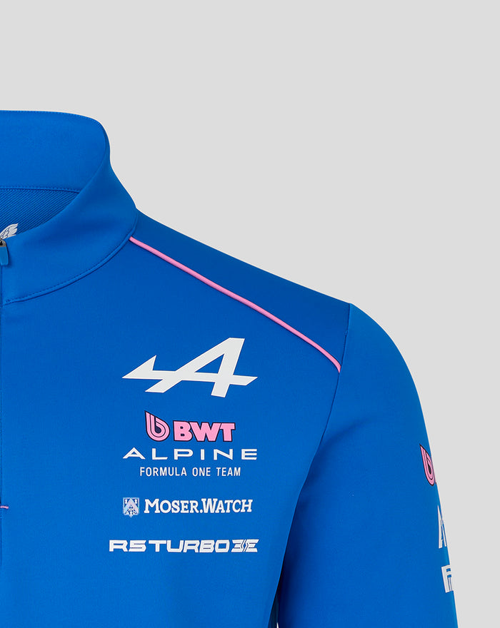 Blue Formula One Team midlayer shoulder and chest area with logos and pink piping