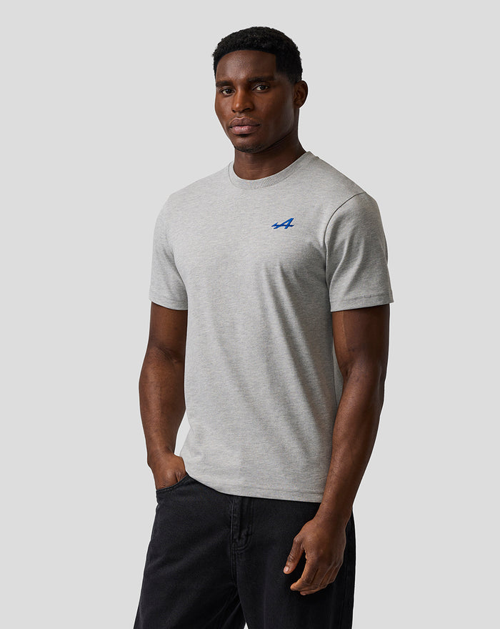 Grey marl BWT Alpine Regular Fit Core T Shirt with a small blue embroidered A on the left chest.