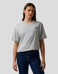 Front view of grey marl BWT Alpine T shirt with embroidered A logo on the left chest