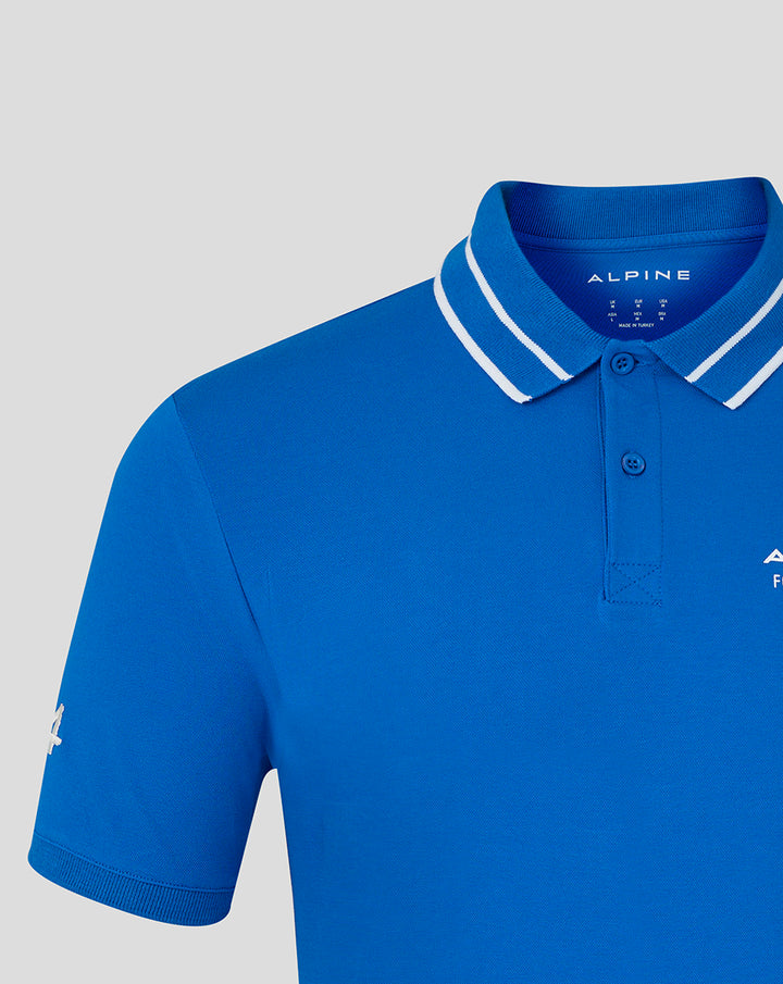 Blue polo shirt with striped rib collar and left chest Alpine branding