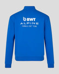 Back view of lapis blue unisex Core Quarter Zip Top with BWT Alpine logo on upper back