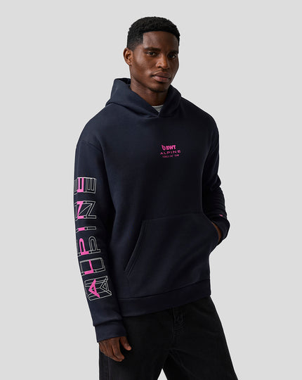 Sweat à capuche graphique unisexe coupe décontractée – Bleu Nuit